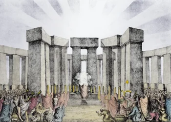 Druids Sacrificing to the Sun in their Temple called Stonehenge, from a plan of Stonehenge by Dr Stukeley in the Ashmolean Museum, Oxford, engraved and pub. by the artist